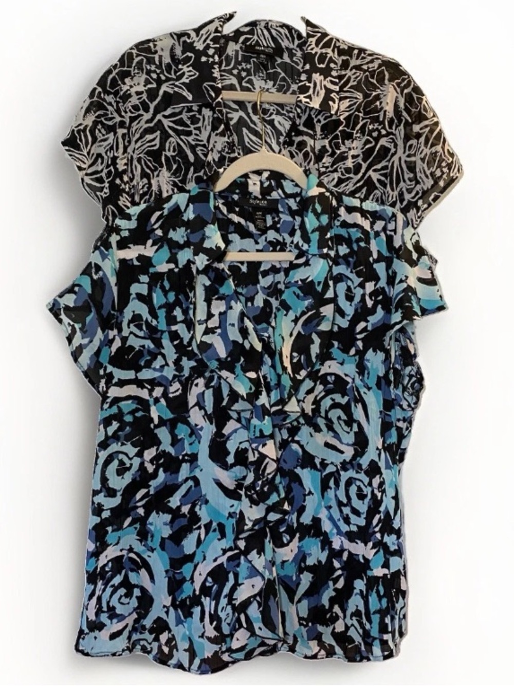 2 Style & Co Women’s 18W XL Blouses Tops Blue Black White Button Up Work Office